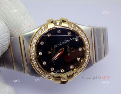 Omega Replica Watch For Dale - Omega Constellation Black Face Diamonds Men Watch